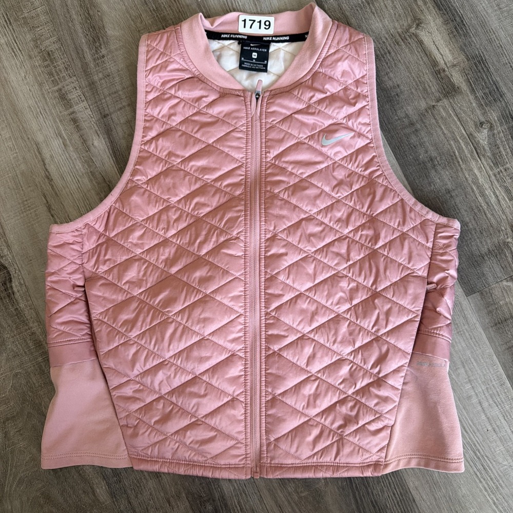 Nike Vest Women M Pink Aerolayer Running Quilted Full Zip Lightweight Zip Pocket